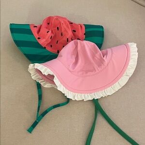 Hanna Andersson Pink Ruffle & Green Stripe Reversible Sun Hat
